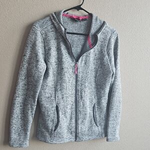 Zero Xposur Heather Gray Zip-Up Hoodie with Pink Accent